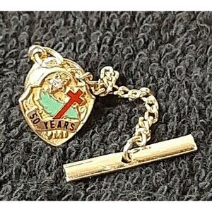 Vtg YMI 50 Years Service/Member Pin Tie Tac TESTED DIAMOND Young Men's Institute